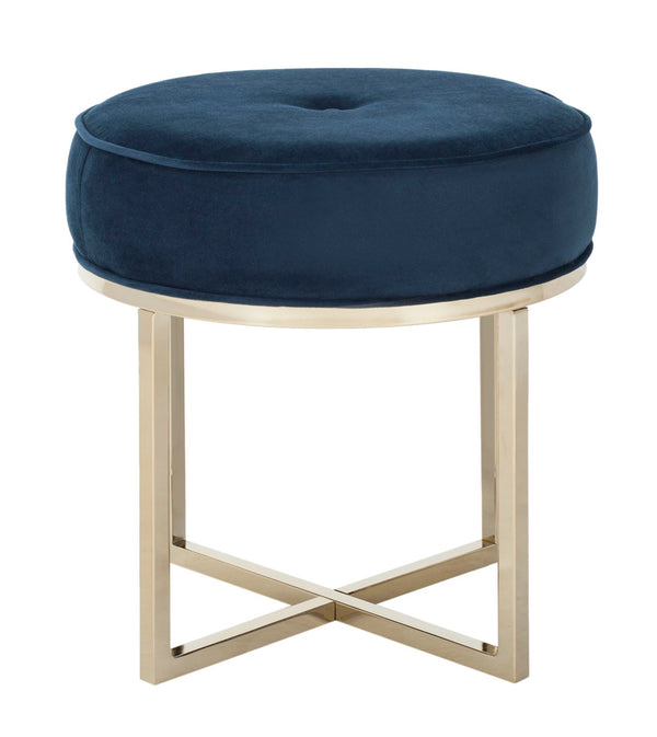 Safavieh Angelea Round Ottoman - Luxurious Velvet Accent With Sculptural Legs For Stylish Living Spaces Navy/Brass OTT6201B