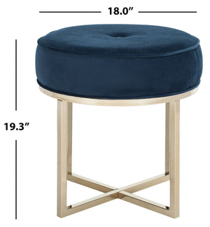 Safavieh Angelea Round Ottoman - Luxurious Velvet Accent With Sculptural Legs For Stylish Living Spaces Navy/Brass OTT6201B