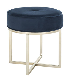 Safavieh Angelea Round Ottoman - Luxurious Velvet Accent With Sculptural Legs For Stylish Living Spaces Navy/Brass OTT6201B