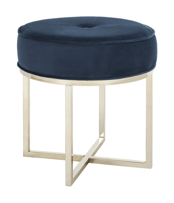 Safavieh Angelea Round Ottoman - Luxurious Velvet Accent With Sculptural Legs For Stylish Living Spaces Navy/Brass OTT6201B