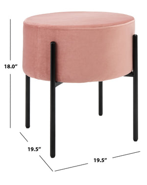 Safavieh Lisbon Round Ottoman In Dusty Rose Velvet – Versatile Seating, Chic Footrest & Glam Accent Piece OTT6202D