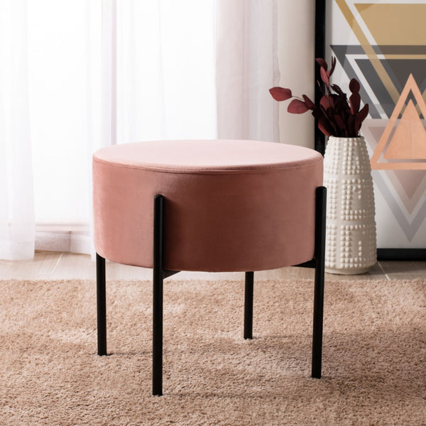 Safavieh Lisbon Round Ottoman In Dusty Rose Velvet – Versatile Seating, Chic Footrest & Glam Accent Piece OTT6202D