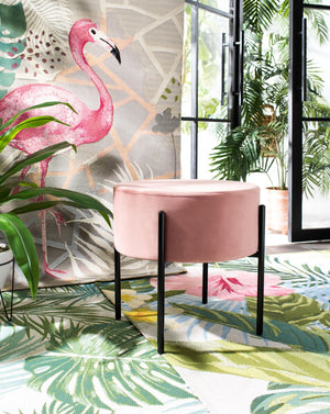 Safavieh Lisbon Round Ottoman In Dusty Rose Velvet – Versatile Seating, Chic Footrest & Glam Accent Piece OTT6202D