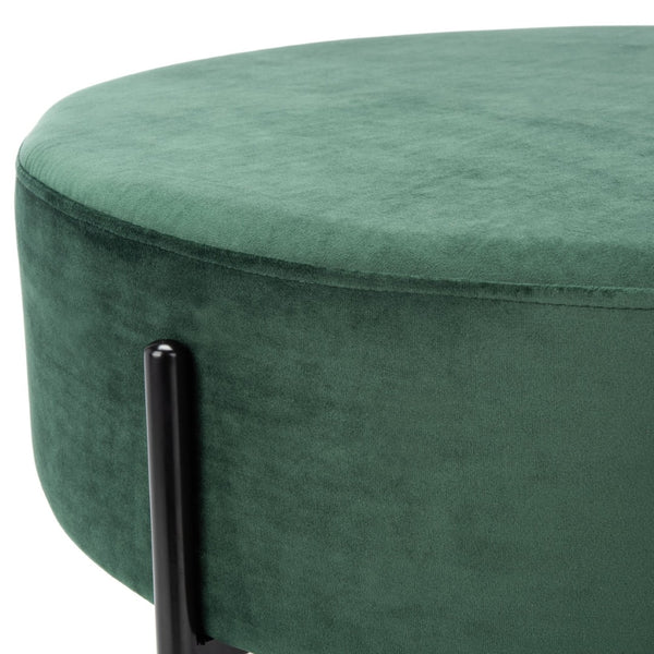 Safavieh Lisbon Round Cocktail Ottoman - Luxurious Velvet Accent For Modern Living Rooms, Multi-Use Design Malachite Green / Black OTT6203A