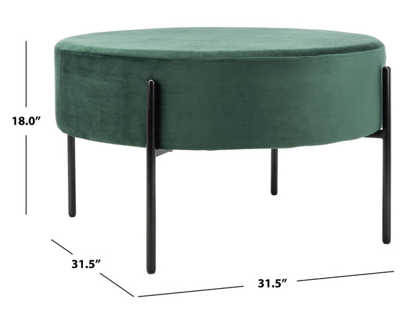 Safavieh Lisbon Round Cocktail Ottoman - Luxurious Velvet Accent For Modern Living Rooms, Multi-Use Design Malachite Green / Black OTT6203A