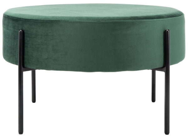 Safavieh Lisbon Round Cocktail Ottoman - Luxurious Velvet Accent For Modern Living Rooms, Multi-Use Design Malachite Green / Black OTT6203A