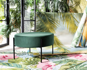 Safavieh Lisbon Round Cocktail Ottoman - Luxurious Velvet Accent For Modern Living Rooms, Multi-Use Design Malachite Green / Black OTT6203A