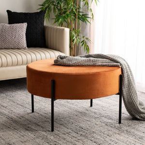 Safavieh Lisbon Round Cocktail Ottoman - Luxurious Velvet Accent For Modern Living Rooms, Multi-Use Design Sienna / Black OTT6203B