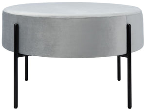 Safavieh Lisbon Round Cocktail Ottoman - Luxurious Velvet Accent For Modern Living Rooms, Multi-Use Design Grey / Black OTT6203C
