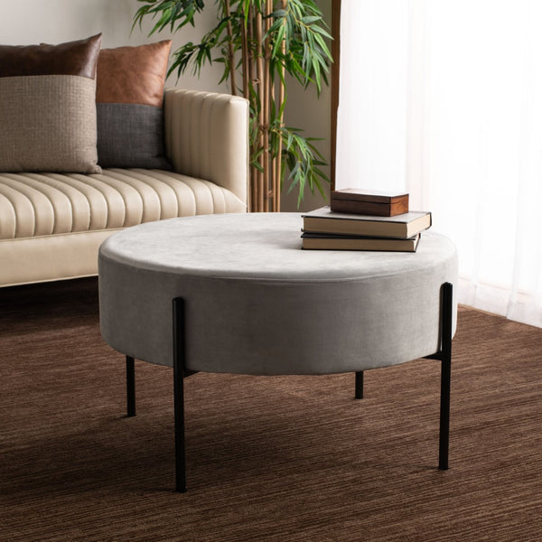 Safavieh Lisbon Round Cocktail Ottoman - Luxurious Velvet Accent For Modern Living Rooms, Multi-Use Design Grey / Black OTT6203C
