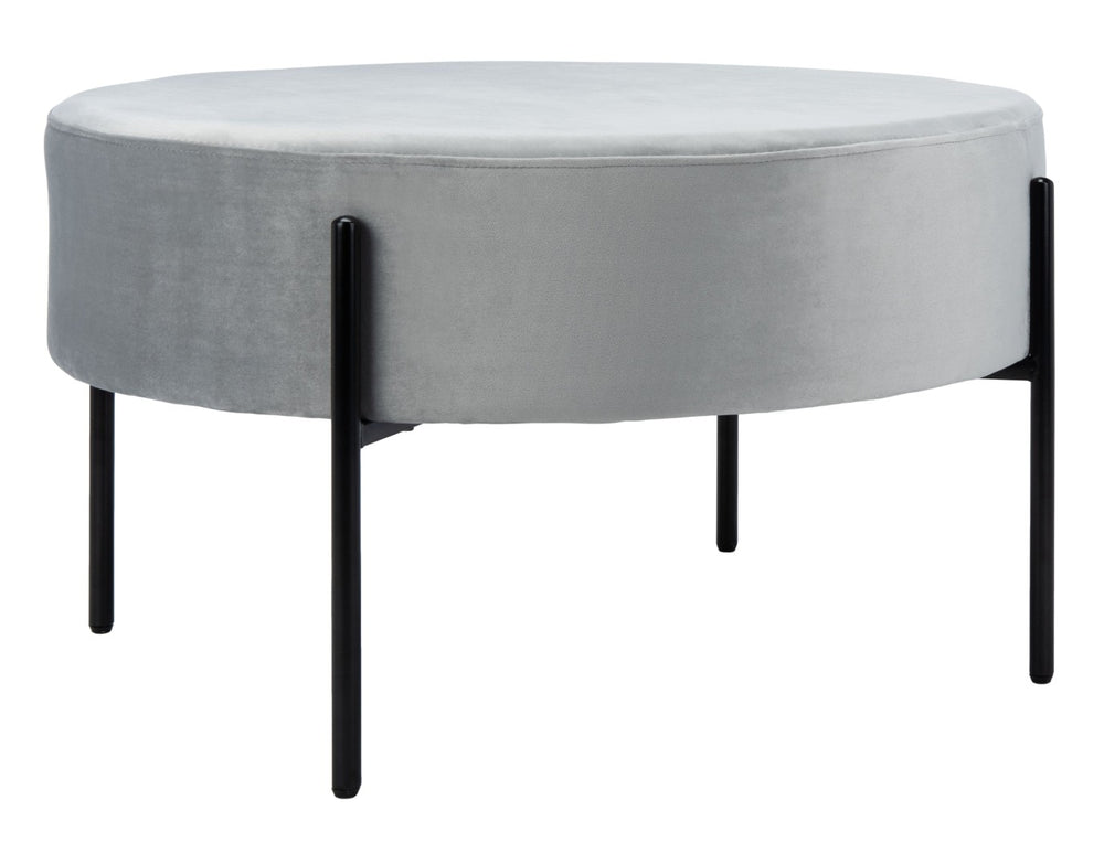 Safavieh Lisbon Round Cocktail Ottoman - Luxurious Velvet Accent For Modern Living Rooms, Multi-Use Design Grey / Black OTT6203C
