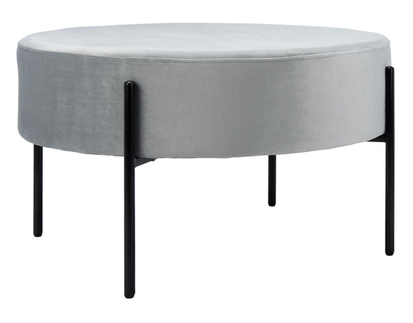 Safavieh Lisbon Round Cocktail Ottoman - Luxurious Velvet Accent For Modern Living Rooms, Multi-Use Design Grey / Black OTT6203C