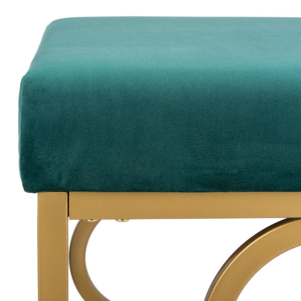 Safavieh Fleur Square Ottoman - Luxurious Emerald Velvet With Gold Quatrefoil Base For Glamorous Interiors OTT6205B