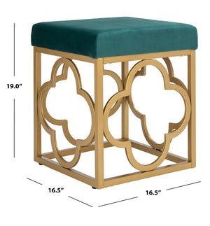 Safavieh Fleur Square Ottoman - Luxurious Emerald Velvet With Gold Quatrefoil Base For Glamorous Interiors OTT6205B
