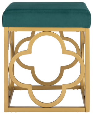 Safavieh Fleur Square Ottoman - Luxurious Emerald Velvet With Gold Quatrefoil Base For Glamorous Interiors OTT6205B