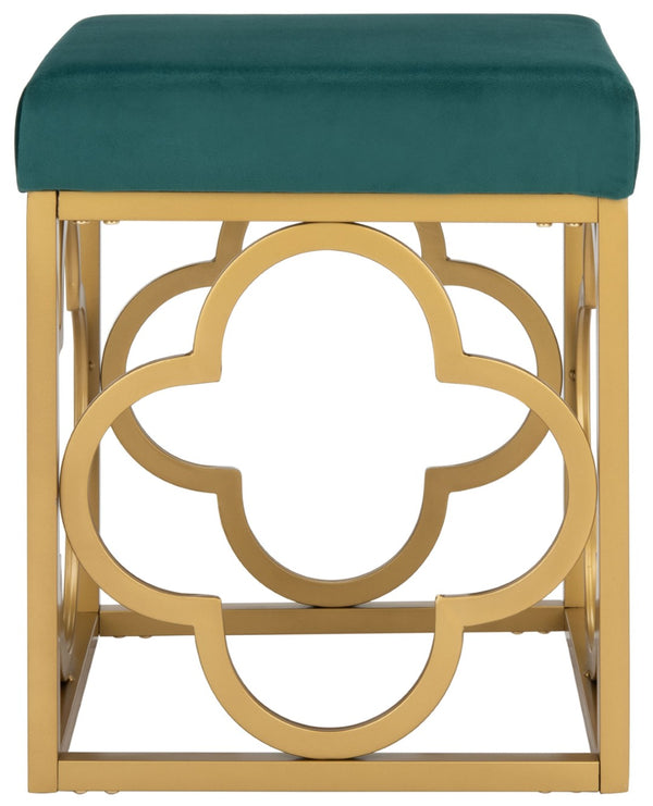 Safavieh Fleur Square Ottoman - Luxurious Emerald Velvet With Gold Quatrefoil Base For Glamorous Interiors OTT6205B
