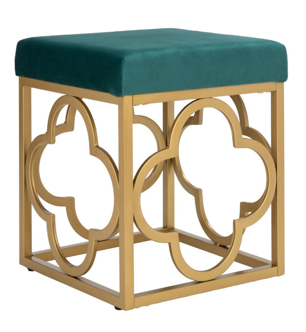 Safavieh Fleur Square Ottoman - Luxurious Emerald Velvet With Gold Quatrefoil Base For Glamorous Interiors OTT6205B