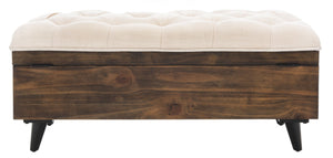 Safavieh Liam Modern Tufted Cocktail Ottoman With Hidden Storage – Stylish Seating & Serving Solution For Any Space Light Beige / Dark Oak OTT6400A