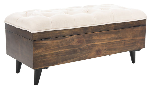 Safavieh Liam Modern Tufted Cocktail Ottoman With Hidden Storage – Stylish Seating & Serving Solution For Any Space Light Beige / Dark Oak OTT6400A