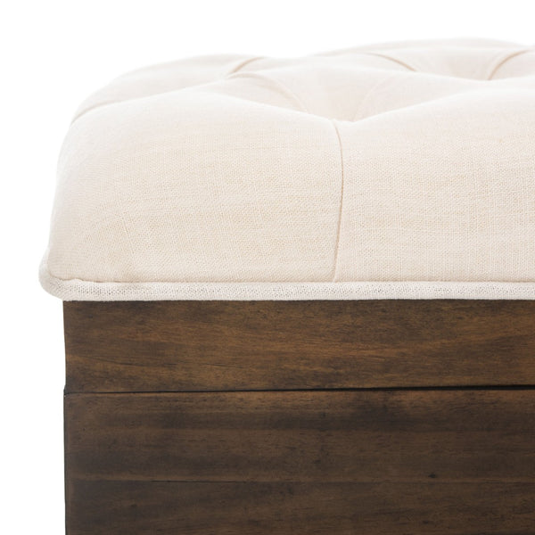 Safavieh Liam Modern Tufted Cocktail Ottoman With Hidden Storage – Stylish Seating & Serving Solution For Any Space Light Beige / Dark Oak OTT6400A