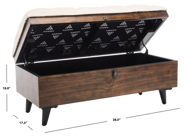 Safavieh Liam Modern Tufted Cocktail Ottoman With Hidden Storage – Stylish Seating & Serving Solution For Any Space Light Beige / Dark Oak OTT6400A