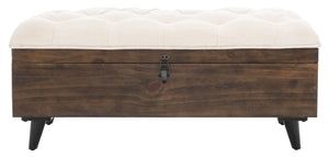 Safavieh Liam Modern Tufted Cocktail Ottoman With Hidden Storage – Stylish Seating & Serving Solution For Any Space Light Beige / Dark Oak OTT6400A