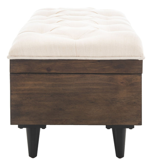 Safavieh Liam Modern Tufted Cocktail Ottoman With Hidden Storage – Stylish Seating & Serving Solution For Any Space Light Beige / Dark Oak OTT6400A