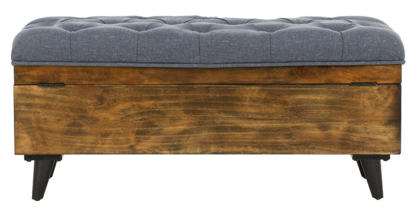 Safavieh Liam Modern Tufted Cocktail Ottoman With Hidden Storage – Stylish Seating & Serving Solution For Any Space Navy / Dark Oak OTT6400B