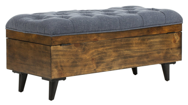 Safavieh Liam Modern Tufted Cocktail Ottoman With Hidden Storage – Stylish Seating & Serving Solution For Any Space Navy / Dark Oak OTT6400B