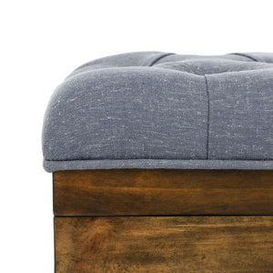 Safavieh Liam Modern Tufted Cocktail Ottoman With Hidden Storage – Stylish Seating & Serving Solution For Any Space Navy / Dark Oak OTT6400B