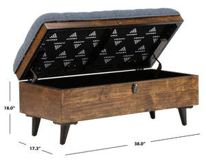 Safavieh Liam Modern Tufted Cocktail Ottoman With Hidden Storage – Stylish Seating & Serving Solution For Any Space Navy / Dark Oak OTT6400B