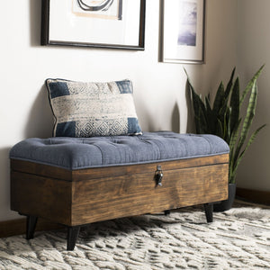 Safavieh Liam Modern Tufted Cocktail Ottoman With Hidden Storage – Stylish Seating & Serving Solution For Any Space Navy / Dark Oak OTT6400B