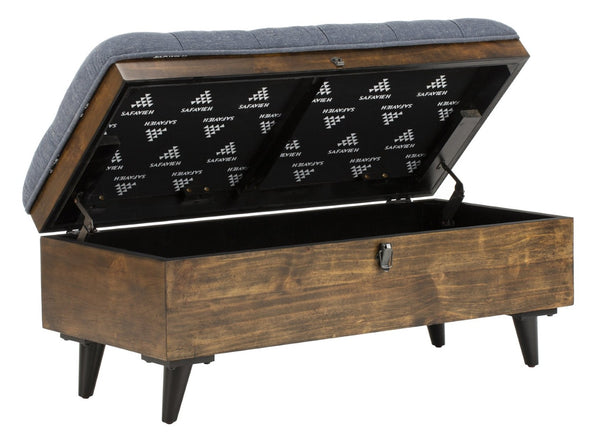Safavieh Liam Modern Tufted Cocktail Ottoman With Hidden Storage – Stylish Seating & Serving Solution For Any Space Navy / Dark Oak OTT6400B
