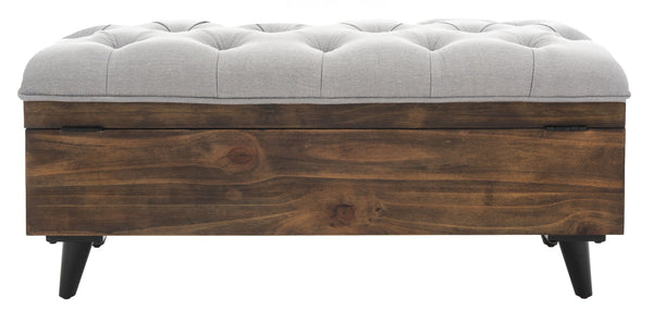 Safavieh Liam Modern Tufted Cocktail Ottoman With Hidden Storage – Stylish Seating & Serving Solution For Any Space Grey / Dark Oak OTT6400C