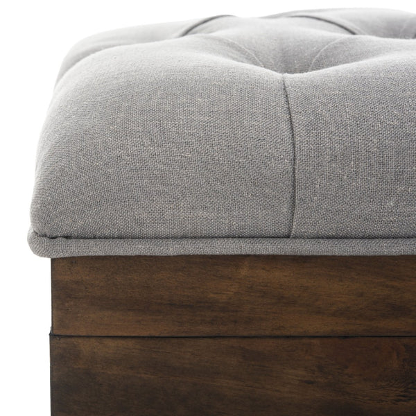 Safavieh Liam Modern Tufted Cocktail Ottoman With Hidden Storage – Stylish Seating & Serving Solution For Any Space Grey / Dark Oak OTT6400C