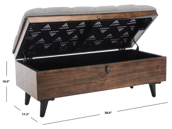 Safavieh Liam Modern Tufted Cocktail Ottoman With Hidden Storage – Stylish Seating & Serving Solution For Any Space Grey / Dark Oak OTT6400C