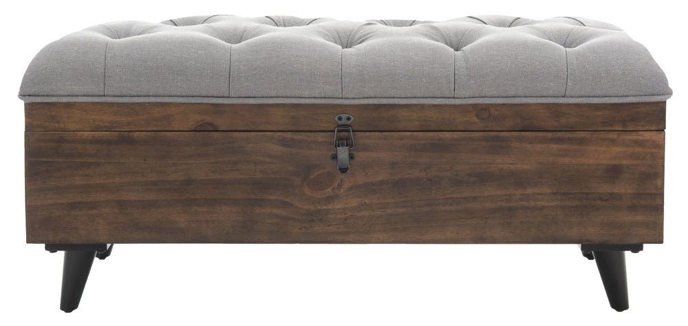 Safavieh Liam Modern Tufted Cocktail Ottoman With Hidden Storage – Stylish Seating & Serving Solution For Any Space Grey / Dark Oak OTT6400C