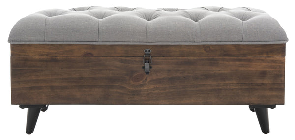 Safavieh Liam Modern Tufted Cocktail Ottoman With Hidden Storage – Stylish Seating & Serving Solution For Any Space Grey / Dark Oak OTT6400C