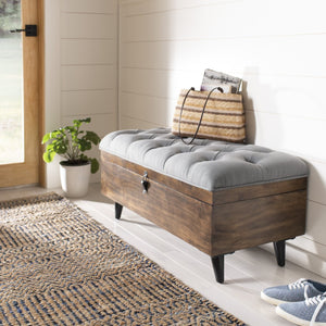 Safavieh Liam Modern Tufted Cocktail Ottoman With Hidden Storage – Stylish Seating & Serving Solution For Any Space Grey / Dark Oak OTT6400C