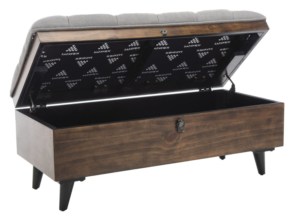 Safavieh Liam Modern Tufted Cocktail Ottoman With Hidden Storage – Stylish Seating & Serving Solution For Any Space Grey / Dark Oak OTT6400C