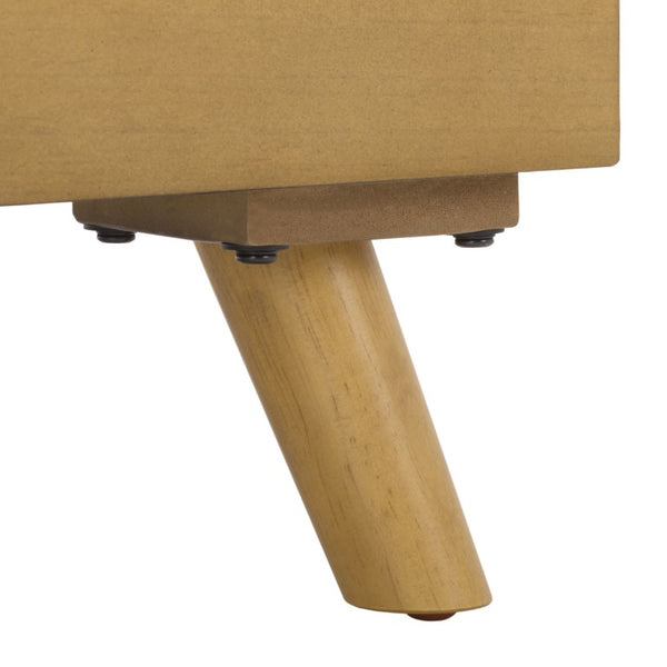 Safavieh Liam Button Tufted Storage Ottoman Linen Upholstery Wood Base Living Room Accent Natural OTT6400D