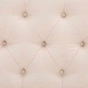 Safavieh Liam Button Tufted Storage Ottoman Linen Upholstery Wood Base Living Room Accent Natural OTT6400D