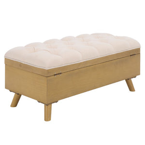 Safavieh Liam Button Tufted Storage Ottoman Linen Upholstery Wood Base Living Room Accent Natural OTT6400D