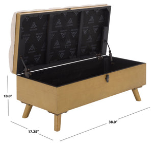 Safavieh Liam Button Tufted Storage Ottoman Linen Upholstery Wood Base Living Room Accent Natural OTT6400D