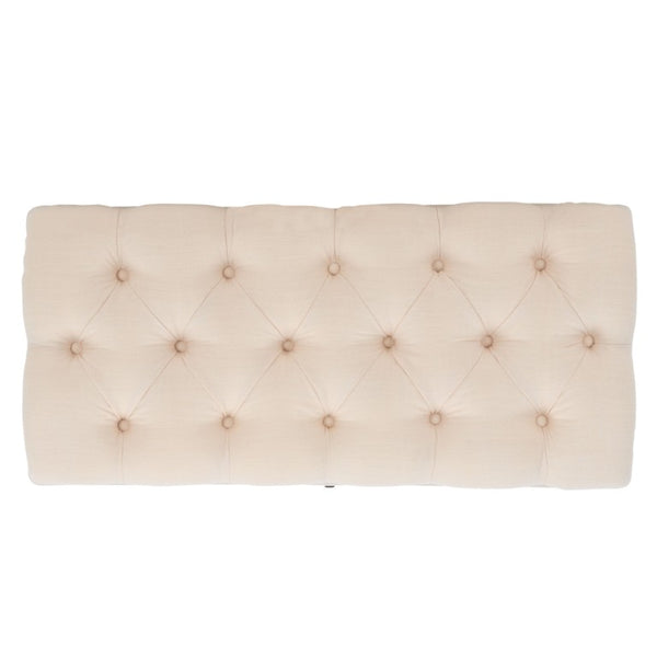 Safavieh Liam Button Tufted Storage Ottoman Linen Upholstery Wood Base Living Room Accent Black OTT6400E