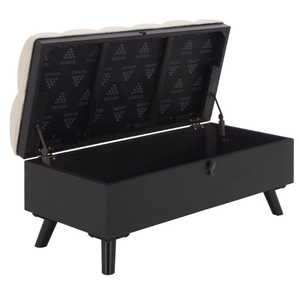 Safavieh Liam Button Tufted Storage Ottoman Linen Upholstery Wood Base Living Room Accent Black OTT6400E