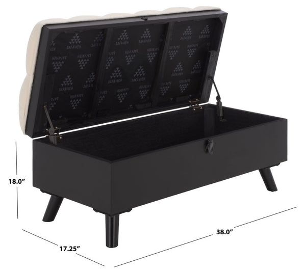 Safavieh Liam Button Tufted Storage Ottoman Linen Upholstery Wood Base Living Room Accent Black OTT6400E