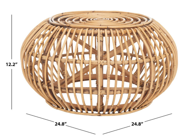 Safavieh Jacynda Round Ottoman - Coastal-Chic Rattan Footrest, Extra Seating & Stylish Low Table In Honey Brown OTT6501A