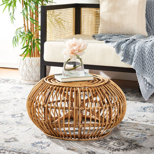 Safavieh Jacynda Round Ottoman - Coastal-Chic Rattan Footrest, Extra Seating & Stylish Low Table In Honey Brown OTT6501A