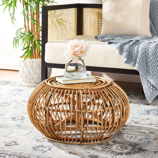 Safavieh Jacynda Round Ottoman - Coastal-Chic Rattan Footrest, Extra Seating & Stylish Low Table In Honey Brown OTT6501A